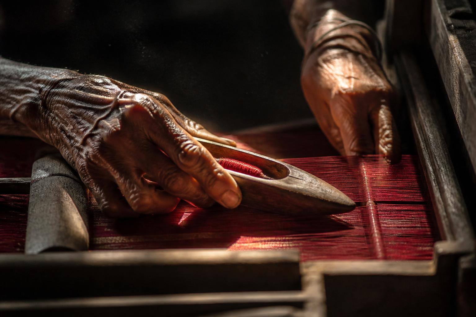 An artisan's hand at the loom